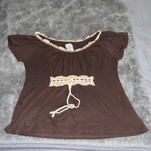 Large Brown T-Shirt with Crochet